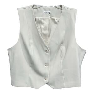 Preppy Avec Les Filles Button Vest Top Size XL Ivory Minimalist Old Money Staple